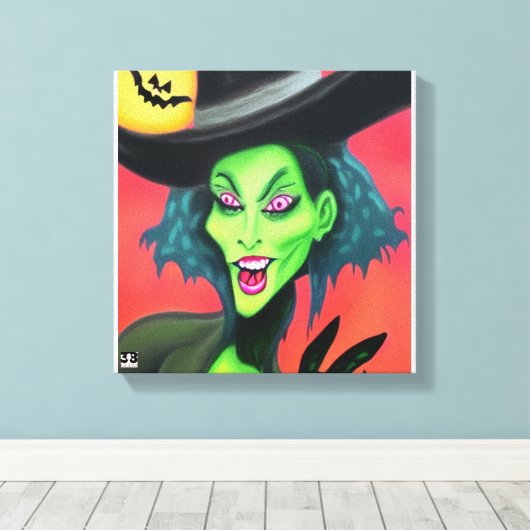 grillige halloweenheks canvas afdruk (Insitu (Houten vloer))