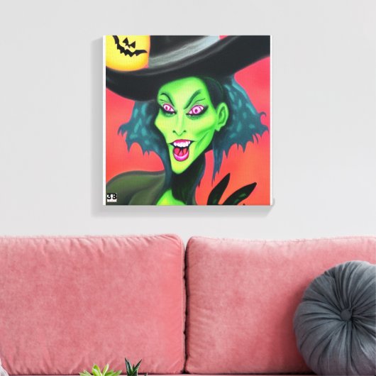 grillige halloweenheks canvas afdruk (Insitu (Woonkamer))