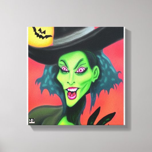 grillige halloweenheks canvas afdruk (Voorkant)