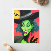 grillige halloweenheks notitiekaartje (Voorkant / Achterkant in situ)