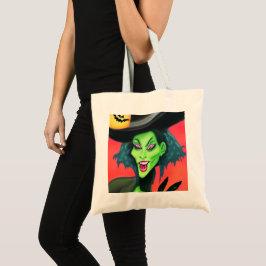 grillige halloweenheks tote bag