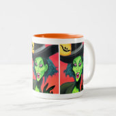 grillige halloweenheks tweekleurige koffiemok (Voorkant rechts)