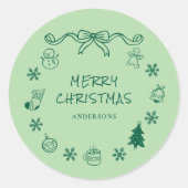 grillige hand getekend krabbelen kerst ronde sticker (Voorkant)