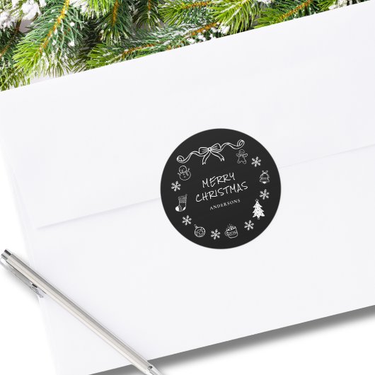 grillige hand getekend krabbelen kerst ronde sticker