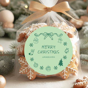 grillige hand getekend krabbelen kerst ronde sticker