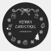 grillige hand getekend krabbelen kerst ronde sticker (Voorkant)