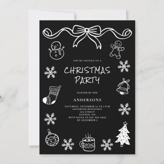 grillige hand getekend krabbelen kerstfeest kaart (Voorkant)