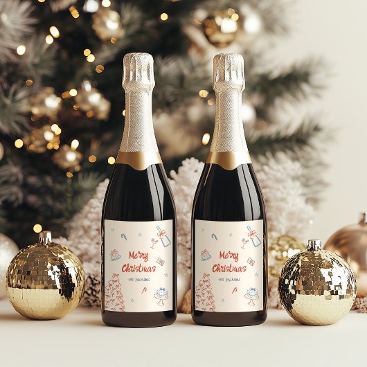 grillige hand getekend op wat een leuk kerstfeest wijn etiket