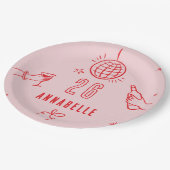 grillige hand getekend roze rode verjaardag drinke papieren bordje (Gekanteld)