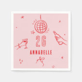 grillige hand getekend roze rode verjaardag drinke servet (Voorkant)