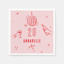 grillige hand getekend roze rode verjaardag drinke servet