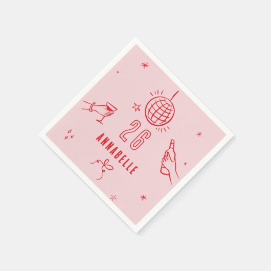 grillige hand getekend roze rode verjaardag drinke servet (Hoek)