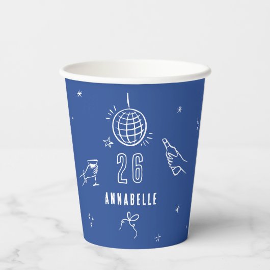 grillige hand getekend verjaardagsfeest drinken bl papieren bekers (Achterkant)