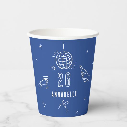 grillige hand getekend verjaardagsfeest drinken bl papieren bekers (Voorkant)