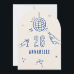 grillige hand getekende boog verjaardagsfeest drin kaart<br><div class="desc">Crème en blauw grillige hand getekende bewerkbare leeftijd Verjaardag drinken cocktail disco bal boog coquette party uit te nodigen.</div>