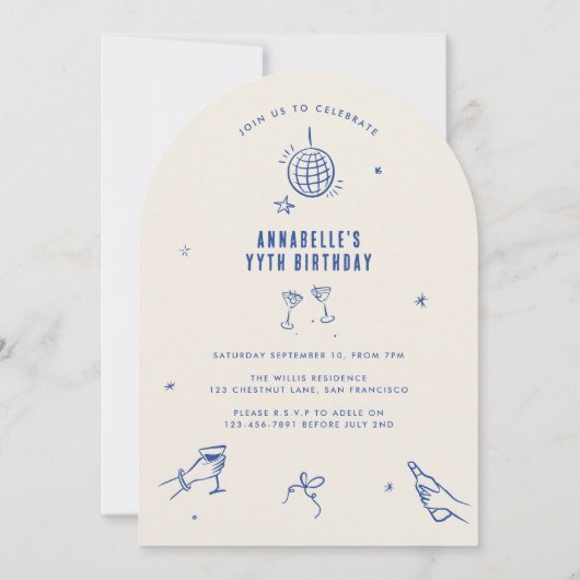 grillige hand getekende boog verjaardagsfeest drin kaart (Achterkant)