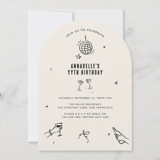 grillige hand getekende boog verjaardagsfeest drin kaart (Achterkant)