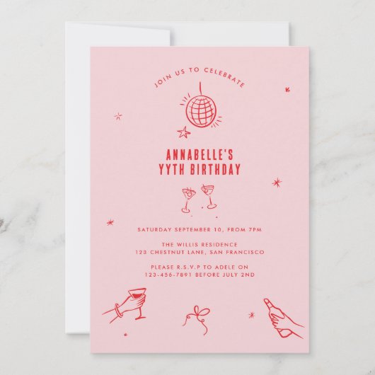 grillige hand getekende boog verjaardagsfeest drin kaart (Achterkant)