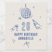 grillige hand getekende boog verjaardagsfeest drin wijn etiket (Enkel label)