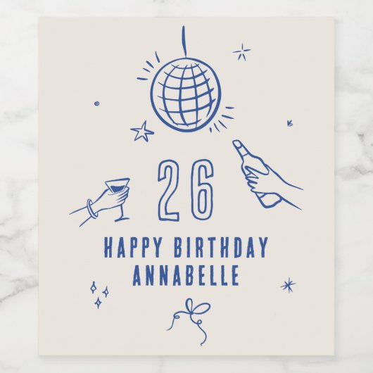 grillige hand getekende boog verjaardagsfeest drin wijn etiket (Enkel label)