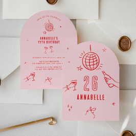 grillige hand getekende boogverjaardag drink roze kaart