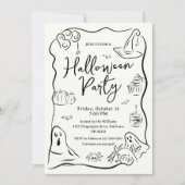 Grillige Hand Getekende Doodle Halloween Feest Kaart (Voorkant)