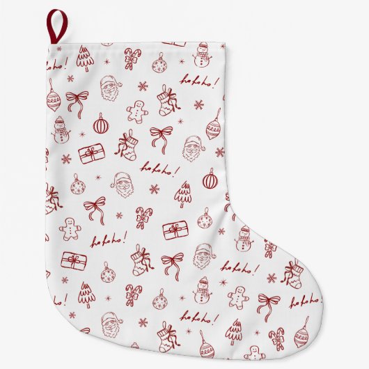 Grillige Hand Getekende Doodle Rood Grote Kerstsok (Voorkant)