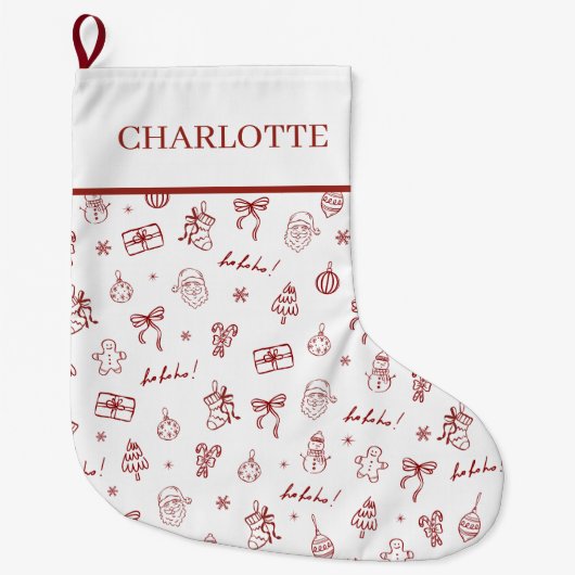 Grillige Hand Getekende Doodle Rood Grote Kerstsok (Voorkant)