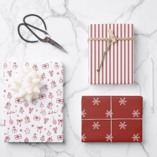 Grillige Hand Getekende Doodle Rood Inpakpapier Vel (Voorkant)