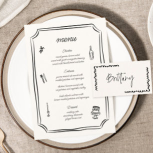 grillige hand getekende franse bruiloft menu