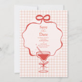 Grillige Hand Getekende Rode Strik Golvende Trouwd Save The Date (Voorkant)