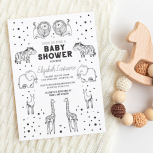 Grillige Hand Getekende Safari Dieren Baby Shower Kaart