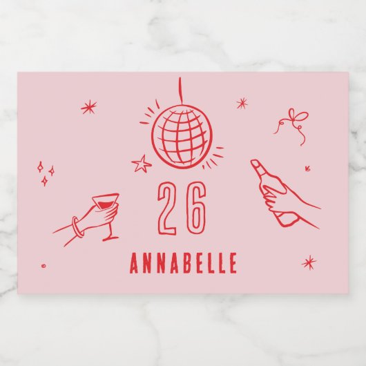 grillige hand getekende verjaardagscrème drinken sparkling wijnetiket (Enkel label)