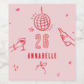 grillige hand getekende verjaardagscrème drinken wijn etiket (Enkel label)