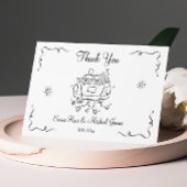 grillige hand getrokken auto bruiloft dank je kaar bedankkaart