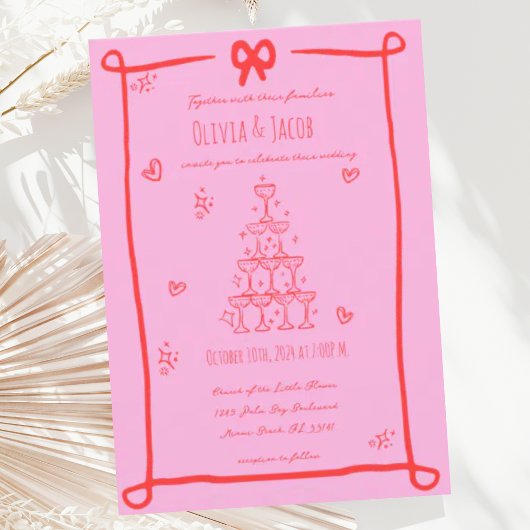 grillige hand getrokken boog krabbel bruiloft kaart