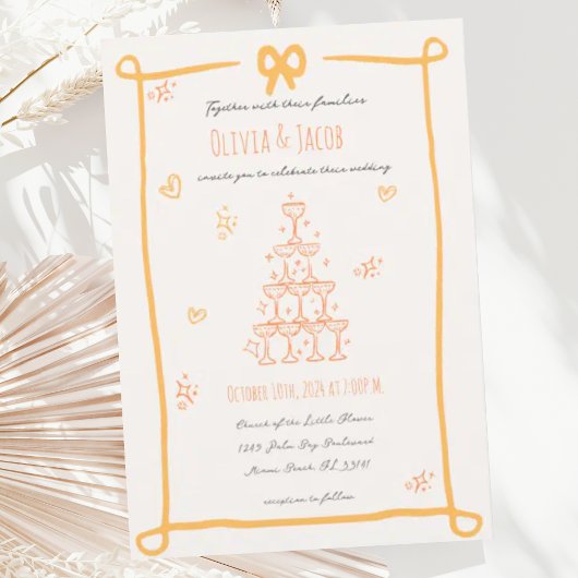 grillige hand getrokken boog krabbel bruiloft kaart