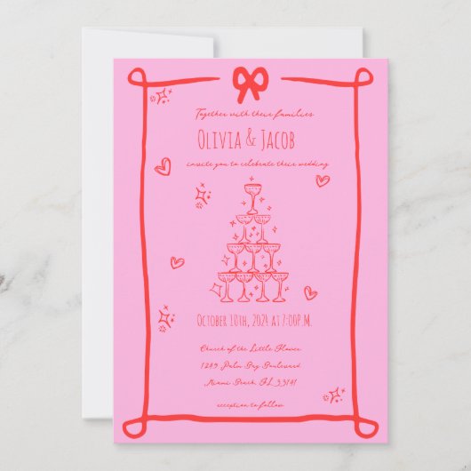 grillige hand getrokken boog krabbel bruiloft kaart (Voorkant)