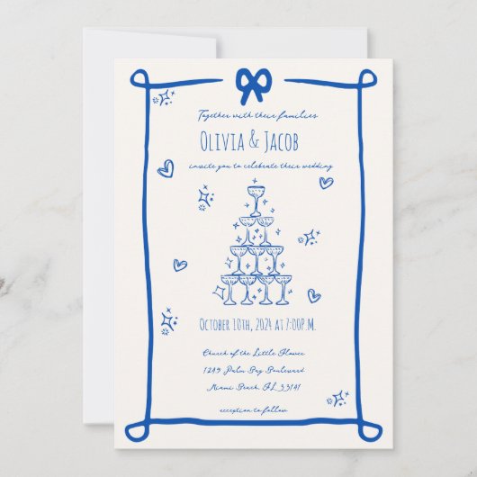 grillige hand getrokken boog krabbel bruiloft kaart (Voorkant)