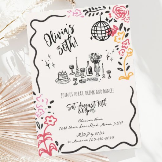 grillige hand getrokken kronkelige verjaardagsfees kaart