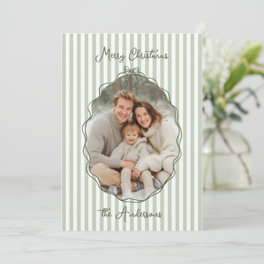 grillige hand getrokken Lijst salie strepen Feestdagenkaart (Staand voorkant)