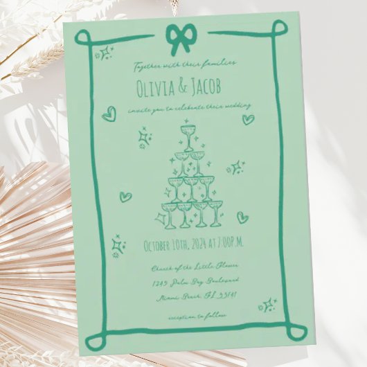 grillige hand getrokken salie boog krabbel bruilof kaart