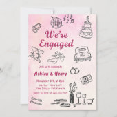 grillige hand getrokken verlovingsfeest kaart (Voorkant)