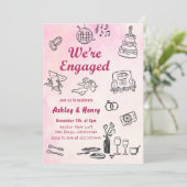 grillige hand getrokken verlovingsfeest kaart (Staand voorkant)