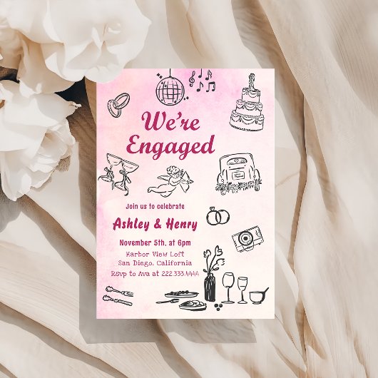 grillige hand getrokken verlovingsfeest kaart