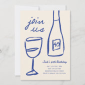 grillige hand getrokken wijn verjaardag uitnodigin kaart (Voorkant)
