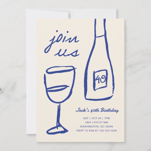 grillige hand getrokken wijn verjaardag uitnodigin kaart (Voorkant)