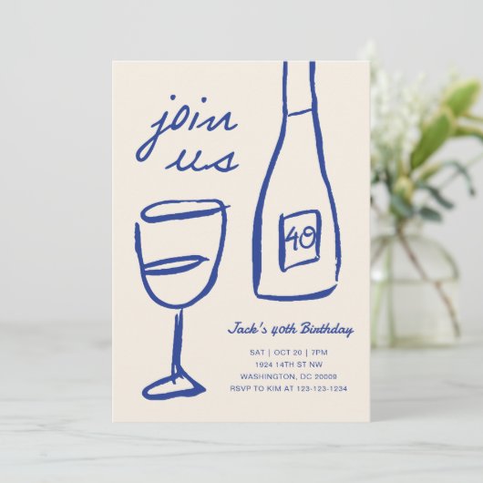 grillige hand getrokken wijn verjaardag uitnodigin kaart (Staand voorkant)