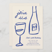 grillige hand getrokken wijn verjaardag uitnodigin kaart (Voorkant / Achterkant)