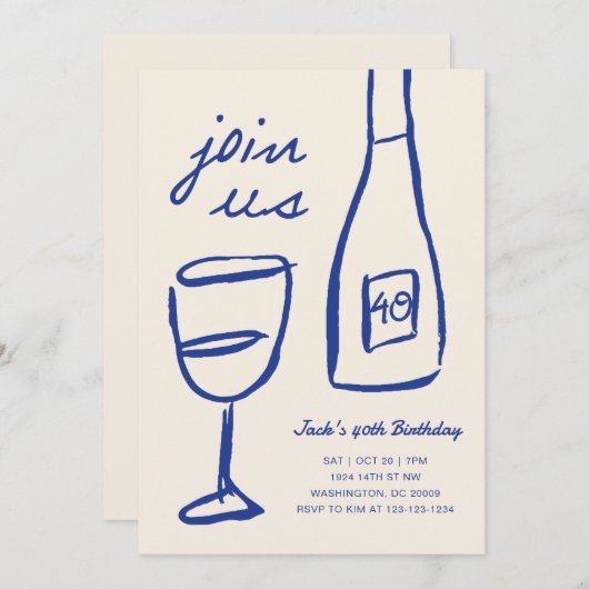 grillige hand getrokken wijn verjaardag uitnodigin kaart (Voorkant / Achterkant)